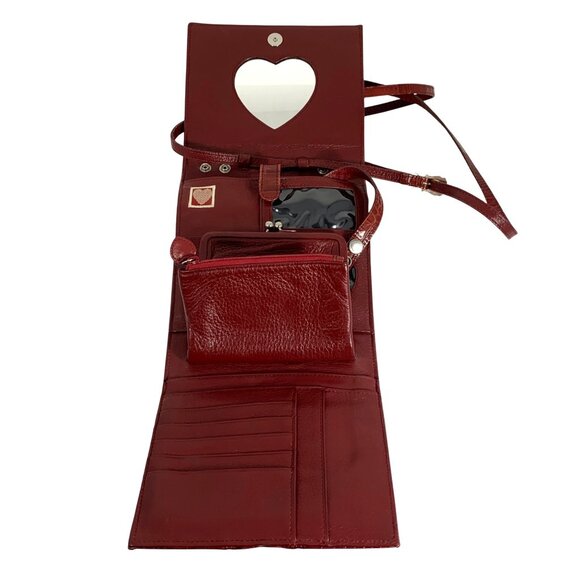 Brighton Oxblood Embossed Croc Leather Organizer Trifold Crossbody Bag EUC - Picture 8 of 14